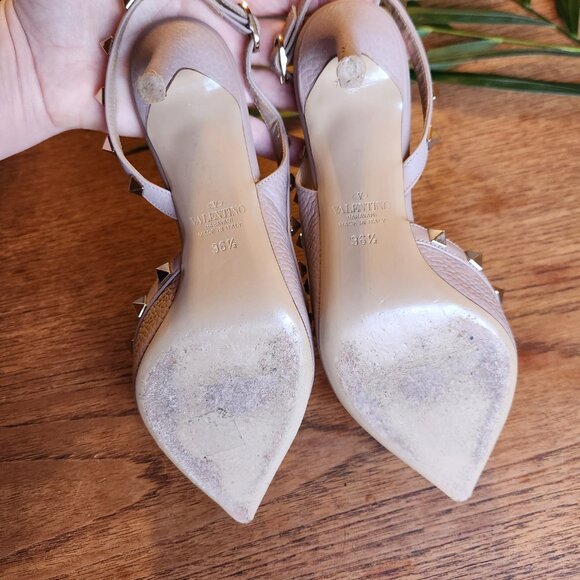 Valentino Blush Pink Leather Rockstud Embellished D'orsay Slingback Pumps - Picture 8 of 15
